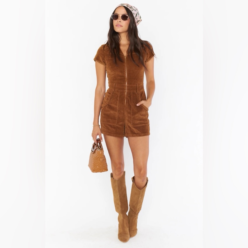 Show Me Your MuMu Outlaw Romper in Saddle Brown Corduroy Size Small